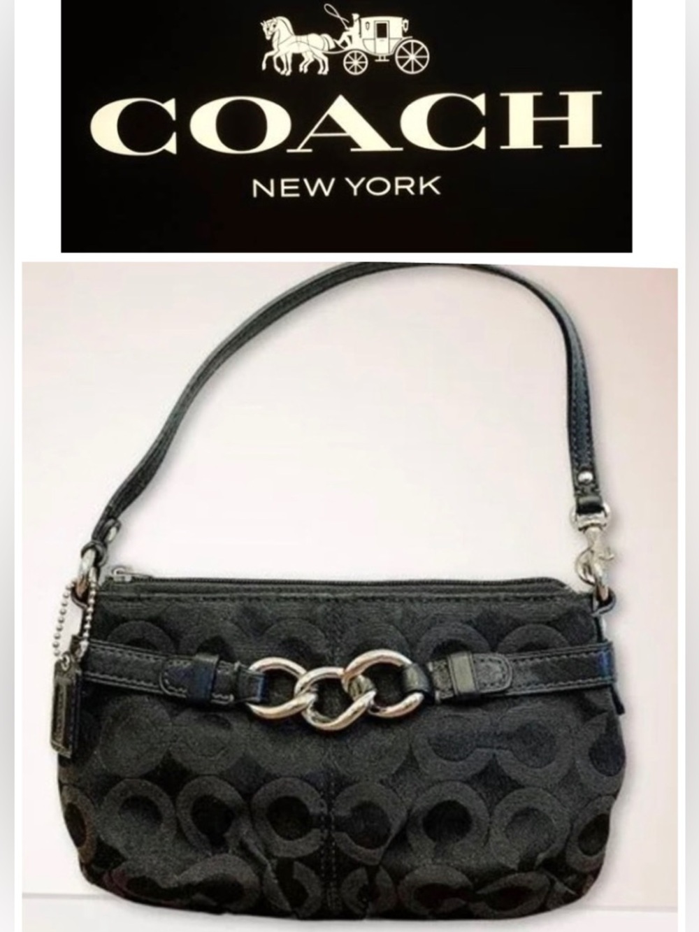 Coach Op Art Signature C Black Jacquard Wristlet mini bag w Hang Tag - like New